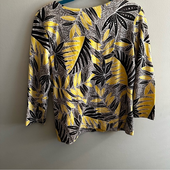 Ruby Rd Yellow Black Leaves 3/4 Sleeves Knit Top Size L Large - Picture 4 of 4